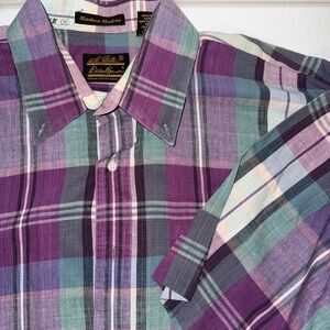 Vintage Eddie Bauer Manteca Madras Plaid Shirt Size XL Purple/Blue 100% Cotton